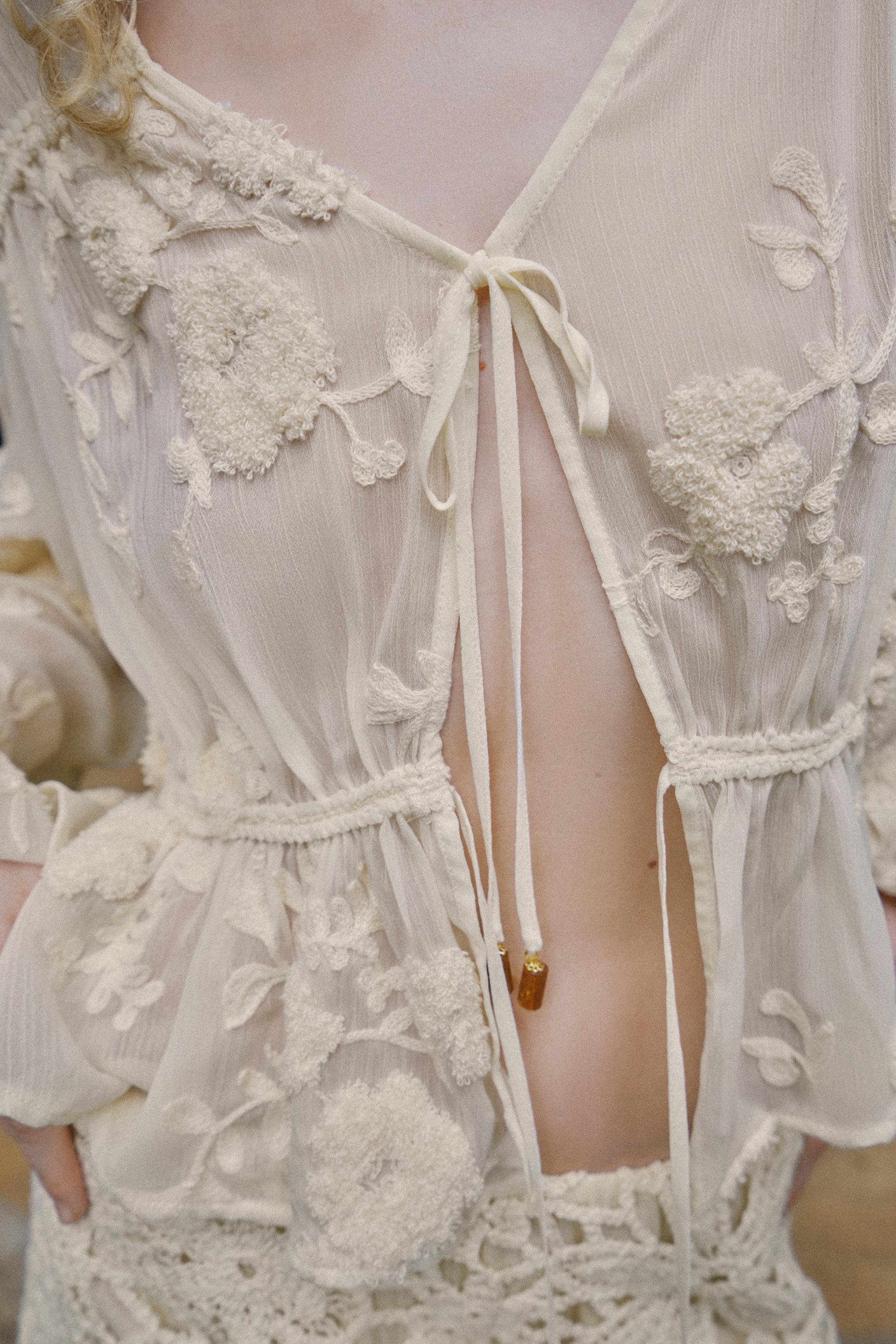 EMBROIDERED SHEER BLOUSE
